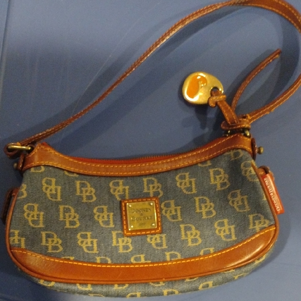 Dooney & Bourke Blue and Brown Monogram Shoulder Bag